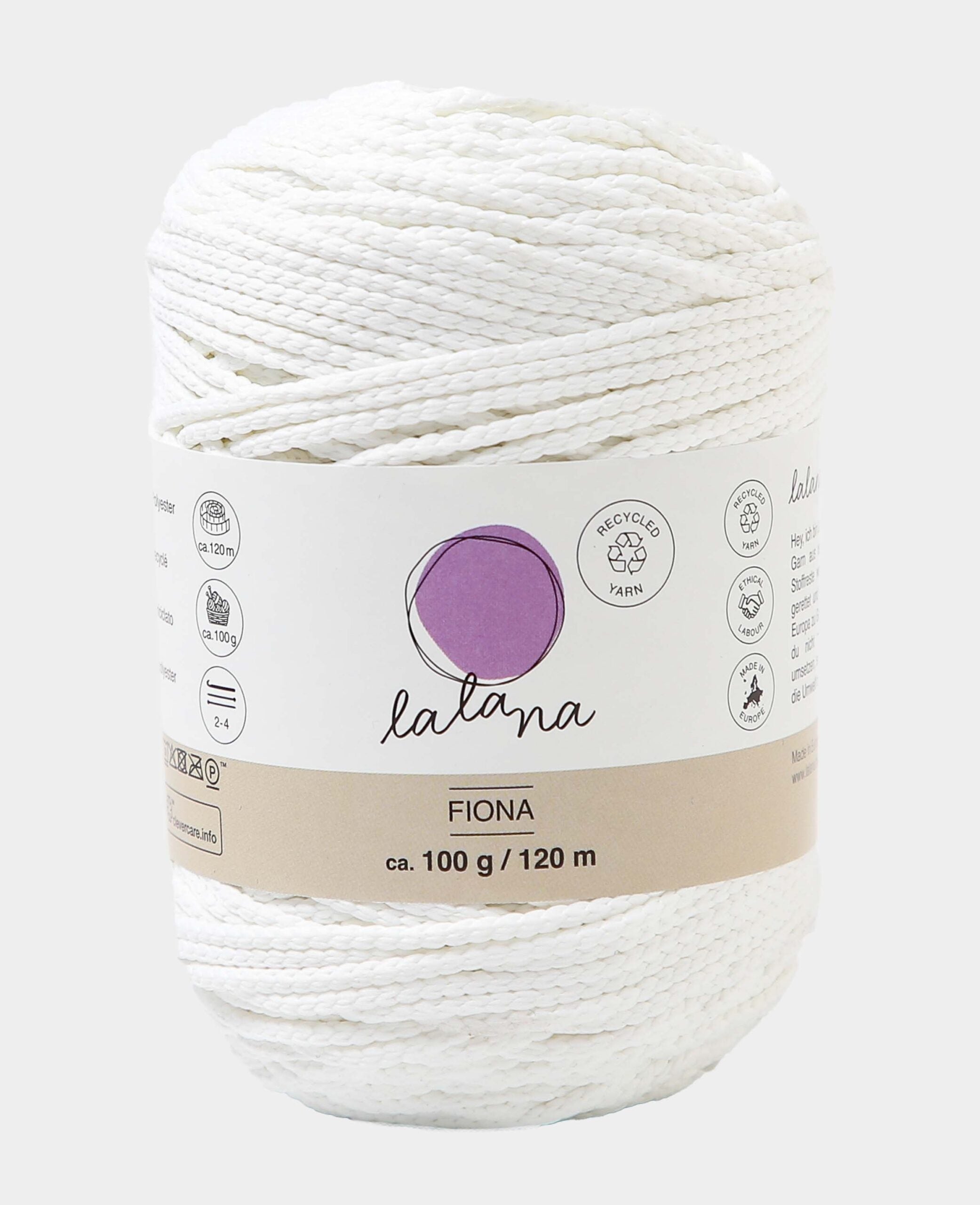 Fiona white, Lalana Kettengarn, Weiss, ca. 100 g, ca. 120 m, ø 2mm