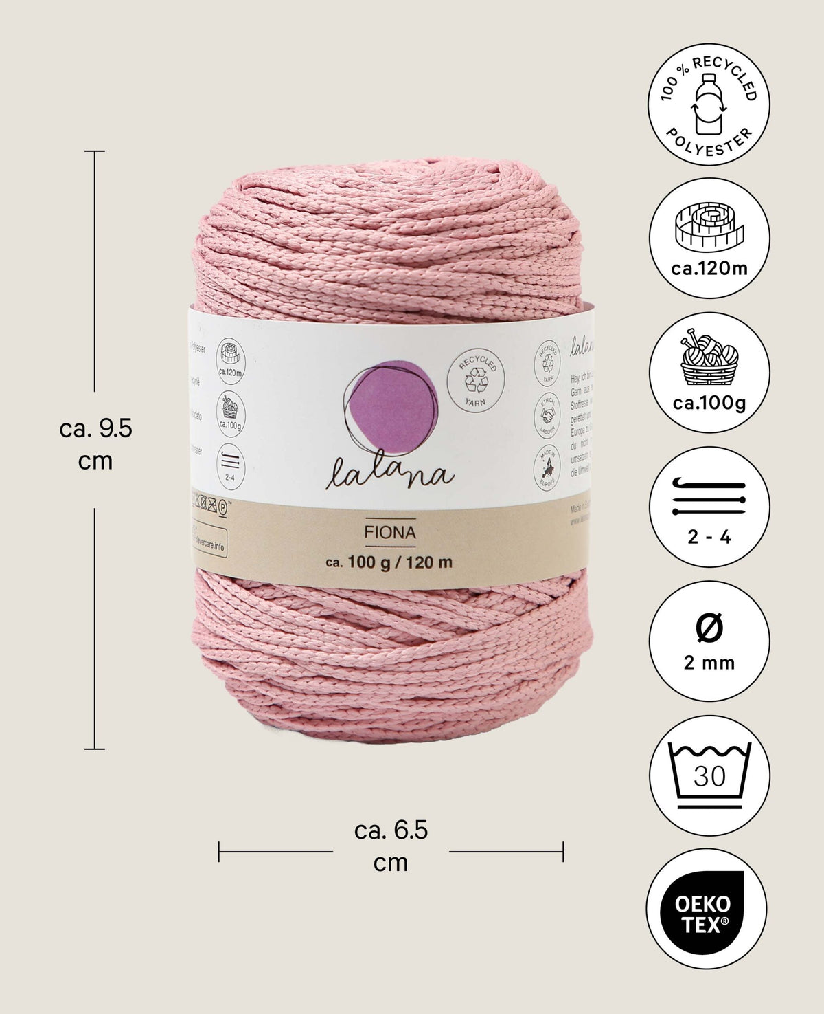 Fiona powder, Lalana Kettengarn, Puderrosa, ca. 100 g, ca. 120 m, ø 2mm