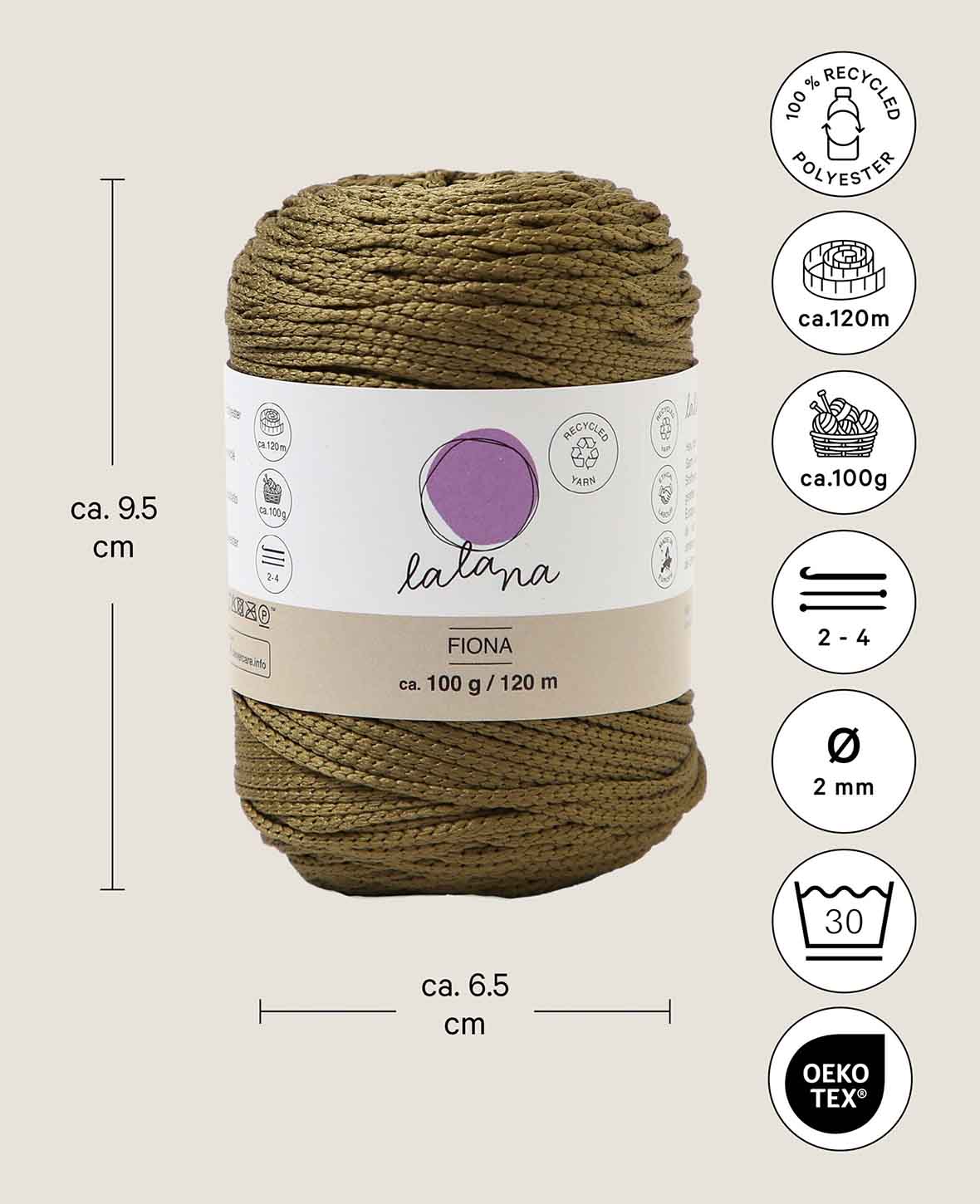 Fiona kaki, Lalana fil chaîne, env. 100 g, env. 120 m, ø 2mm