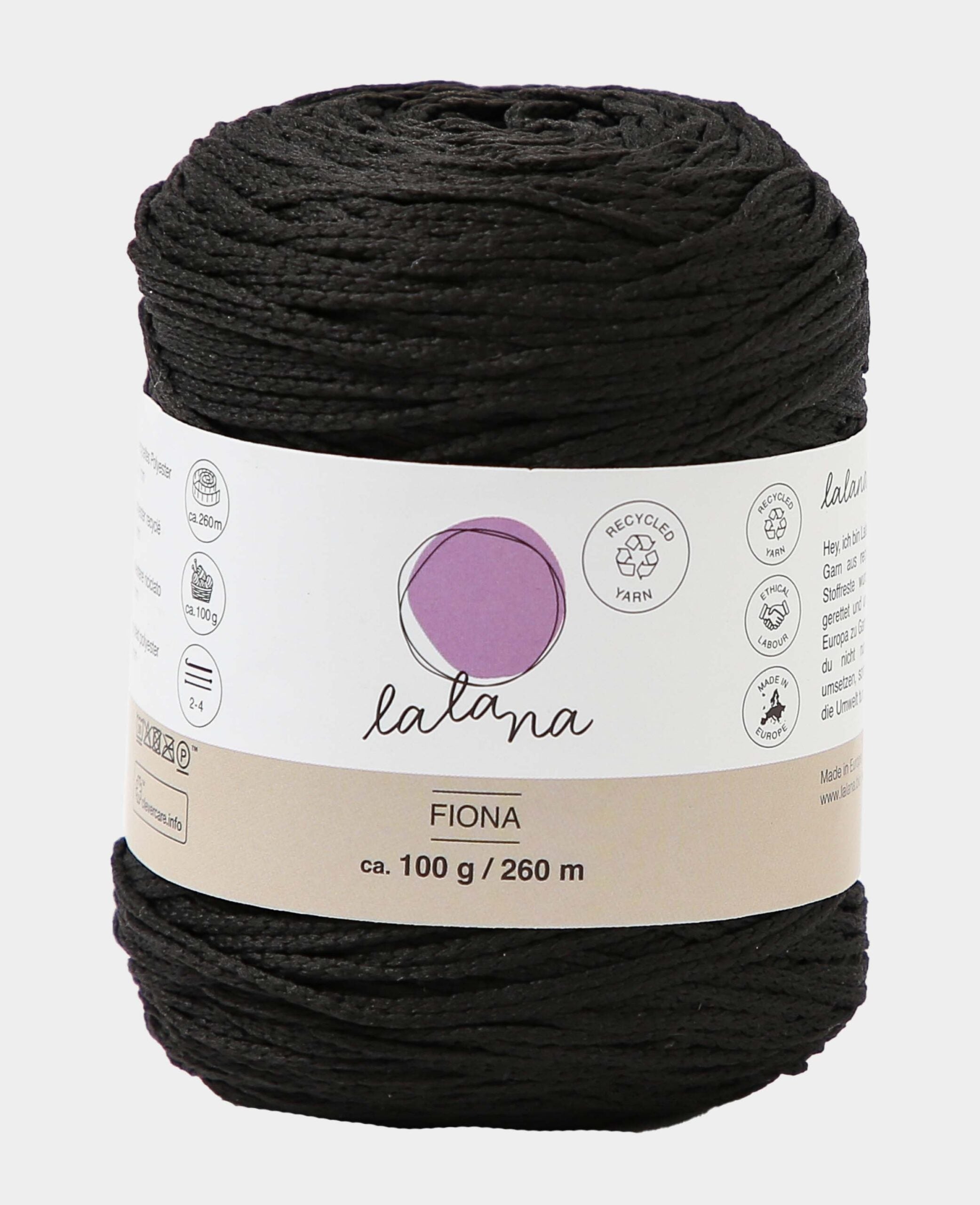 Fiona black, Lalana Kettengarn, Schwarz, ca. 100 g, ca. 260 m, ø 1mm