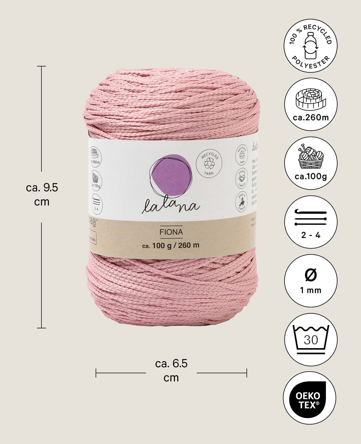 Fiona powder, Lalana Kettengarn, Puderrosa, ca. 100 g, ca. 260 m, ø 1mm