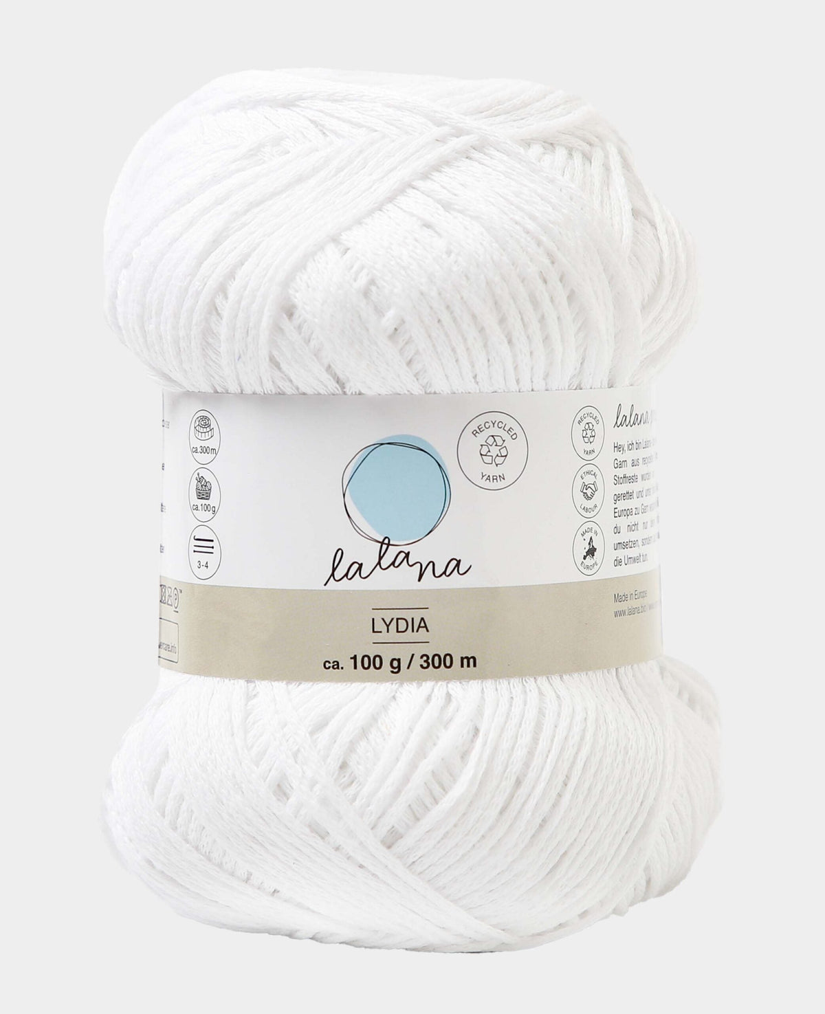 Lydia white, Lalana Kettengarn, Weiss, ca. 100 g, ca. 300 m, ø 1.5mm