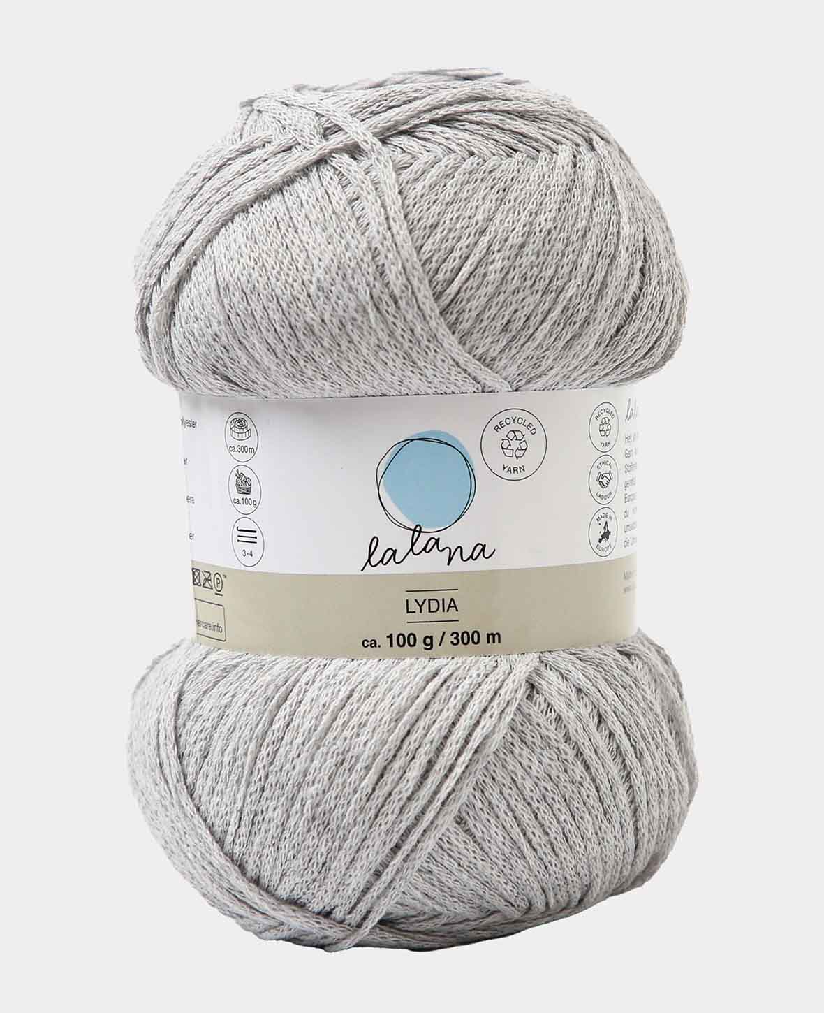 Lydia light grey, Lalana Kettengarn, Hellgrau, ca. 100 g, ca. 300 m, ø 1.5mm