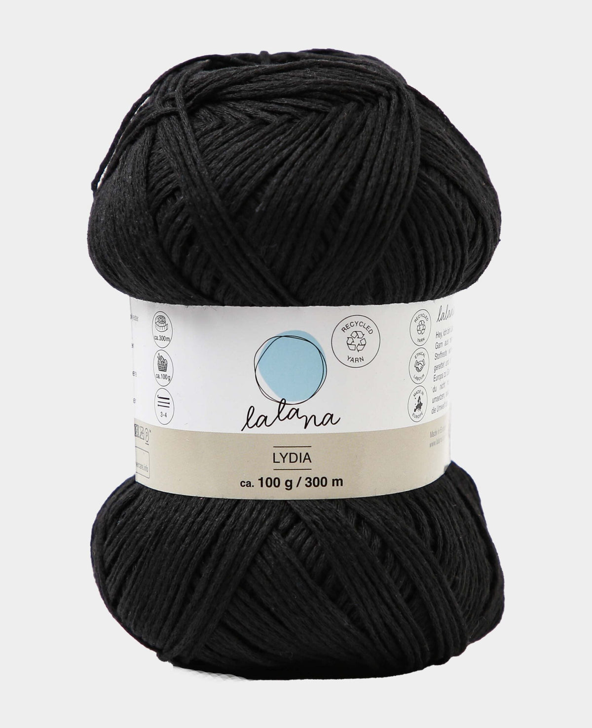 Lydia black, Lalana Kettengarn, Schwarz, ca. 100 g, ca. 300 m, ø 1.5mm