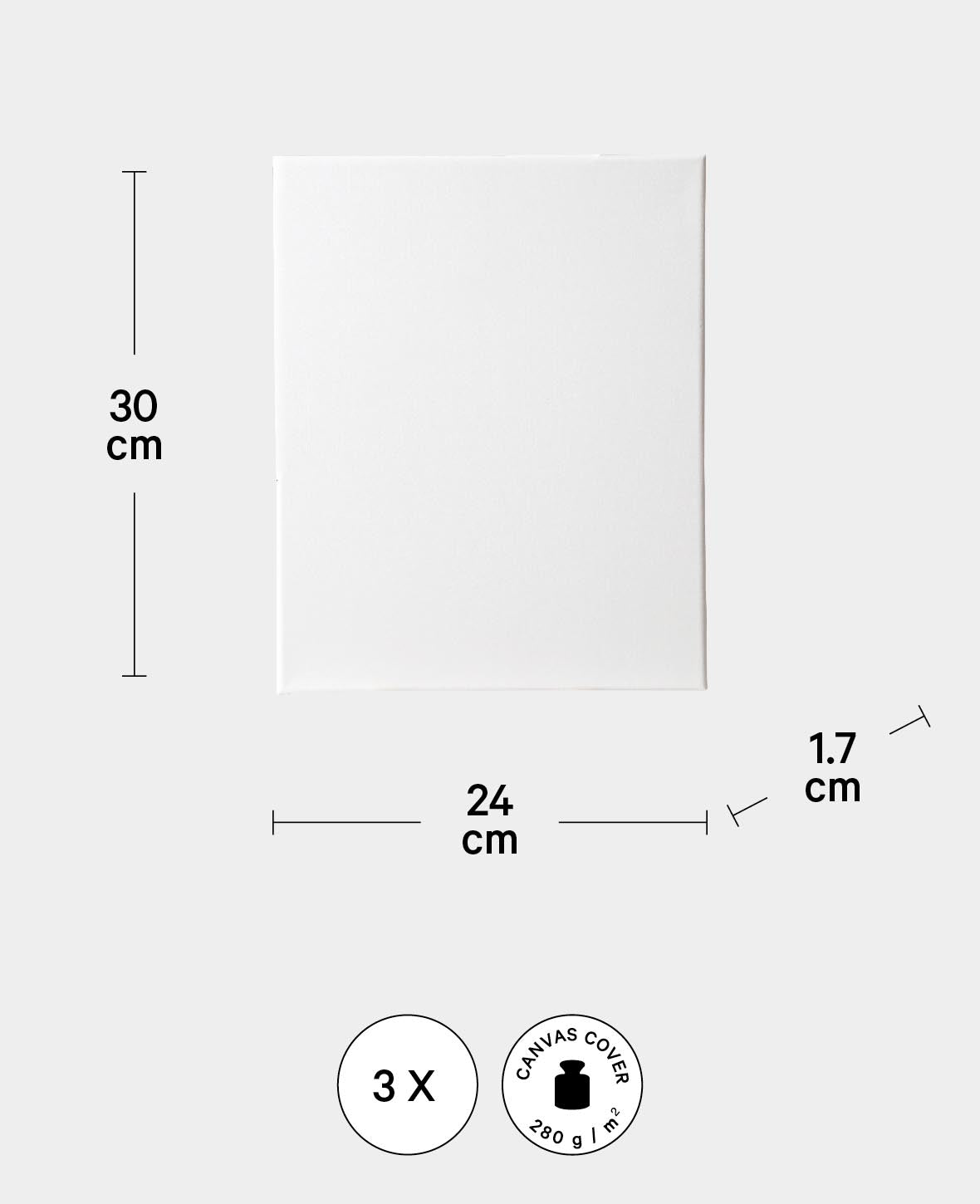 Keilrahmen BASIC, 1.7 x 24 x 30 cm, Weiss, 3 Stk.