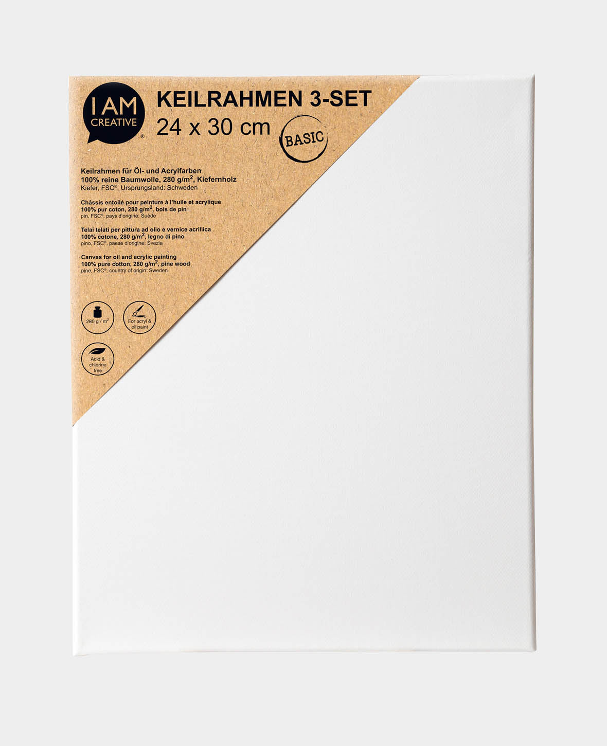 Keilrahmen BASIC, 1.7 x 24 x 30 cm, Weiss, 3 Stk.