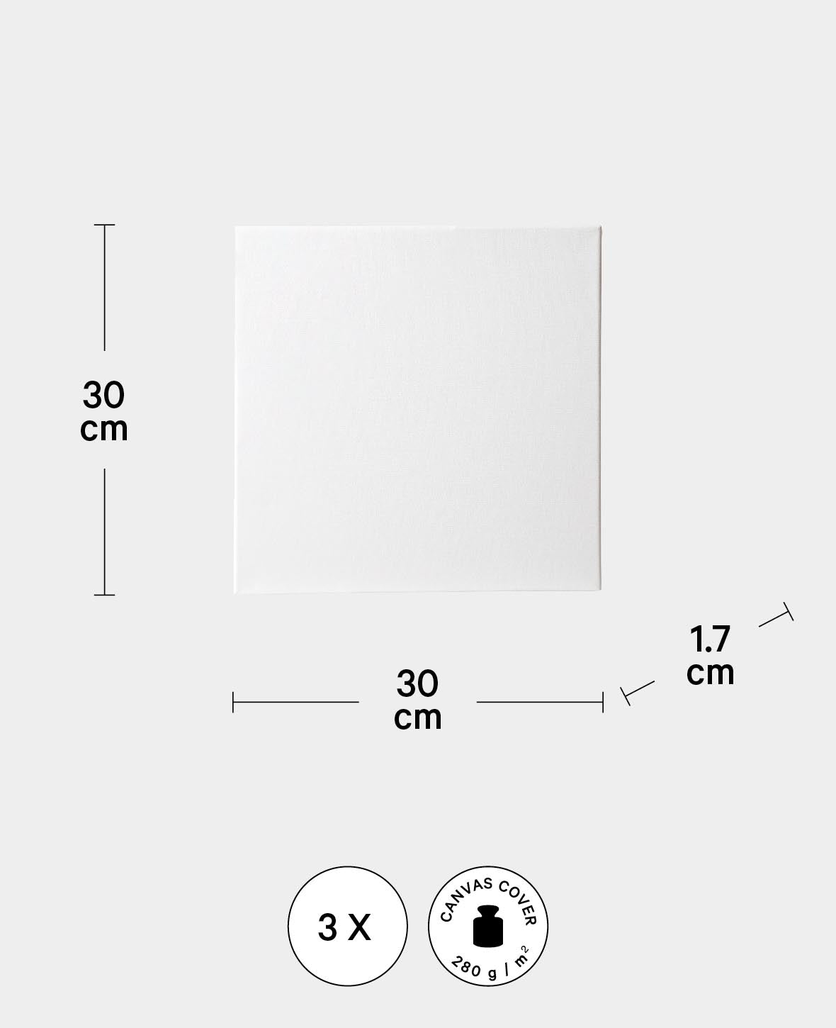 Châssis entoilé BASIC, 1,7 x 30 x 30 cm, blanc, 3 p.