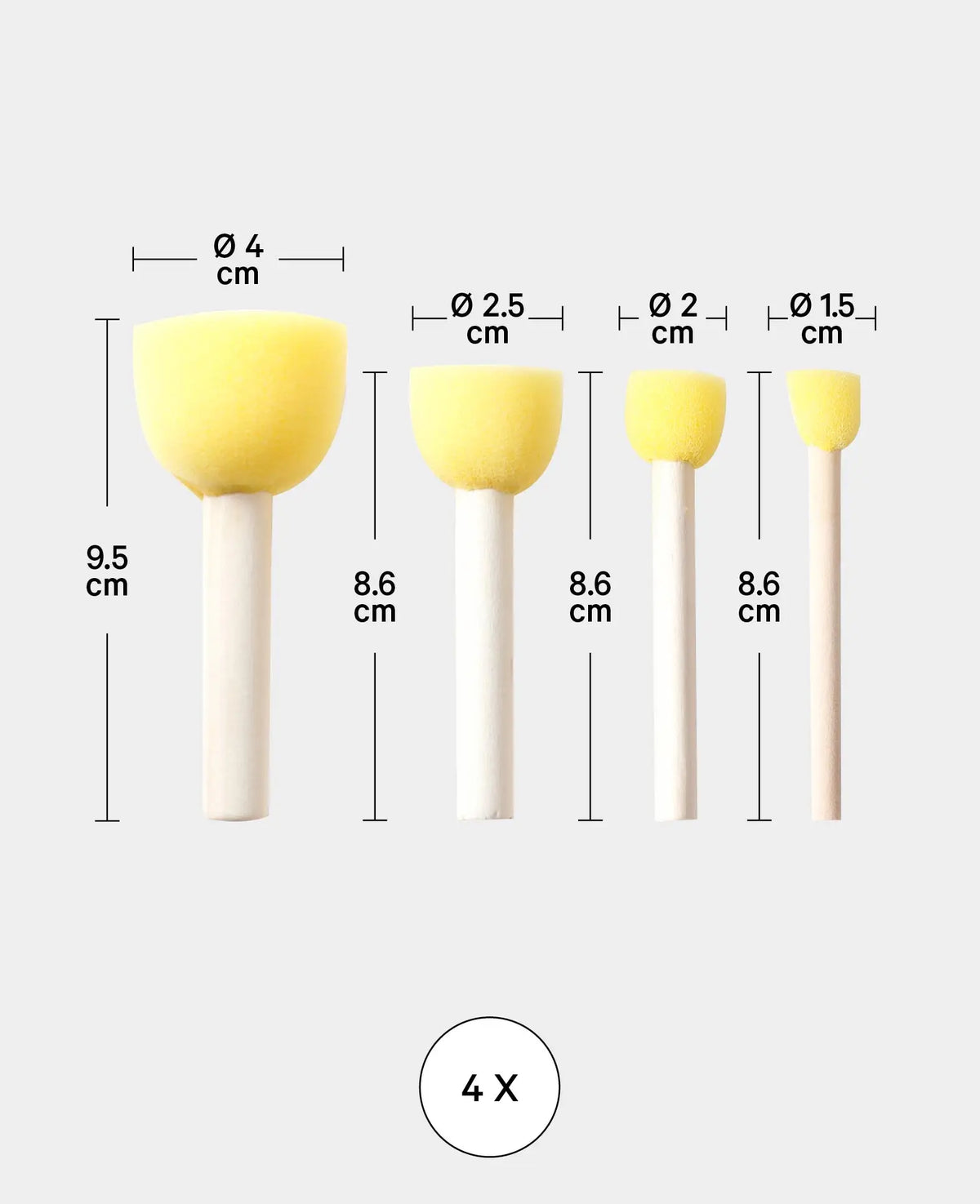 Éponges tampons / éponges à peindre, rondes, ø 15, 20, 25, 40 mm, 4 pces.
