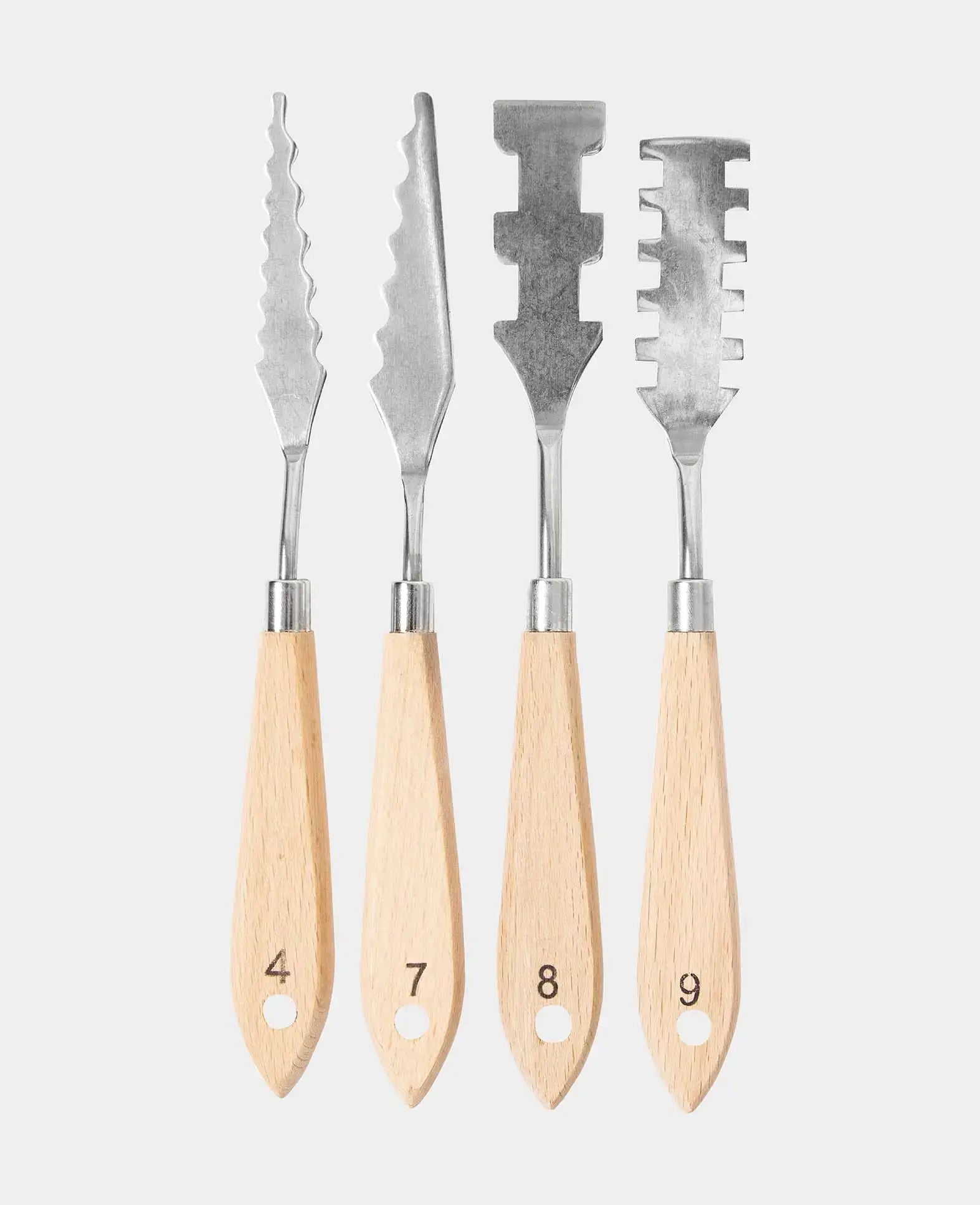 Malmesser Set Professional, 4-teiliges Palettenmesser Set aus Edelstahl mit gezackten Kanten, Malspachtel, 4 Stück