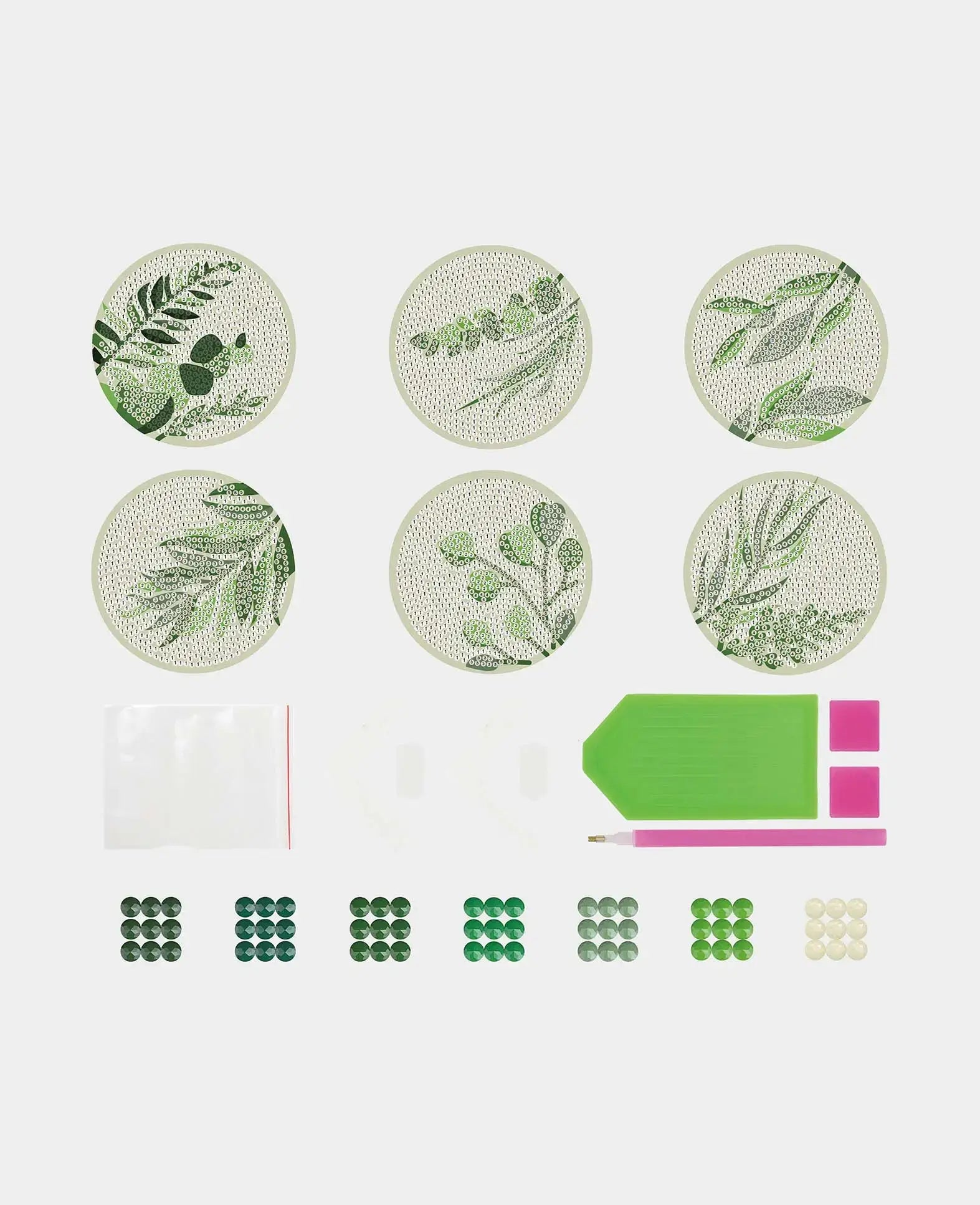 Sous-verres Diamond Painting, plantes, Ø 10 cm, 6 p.