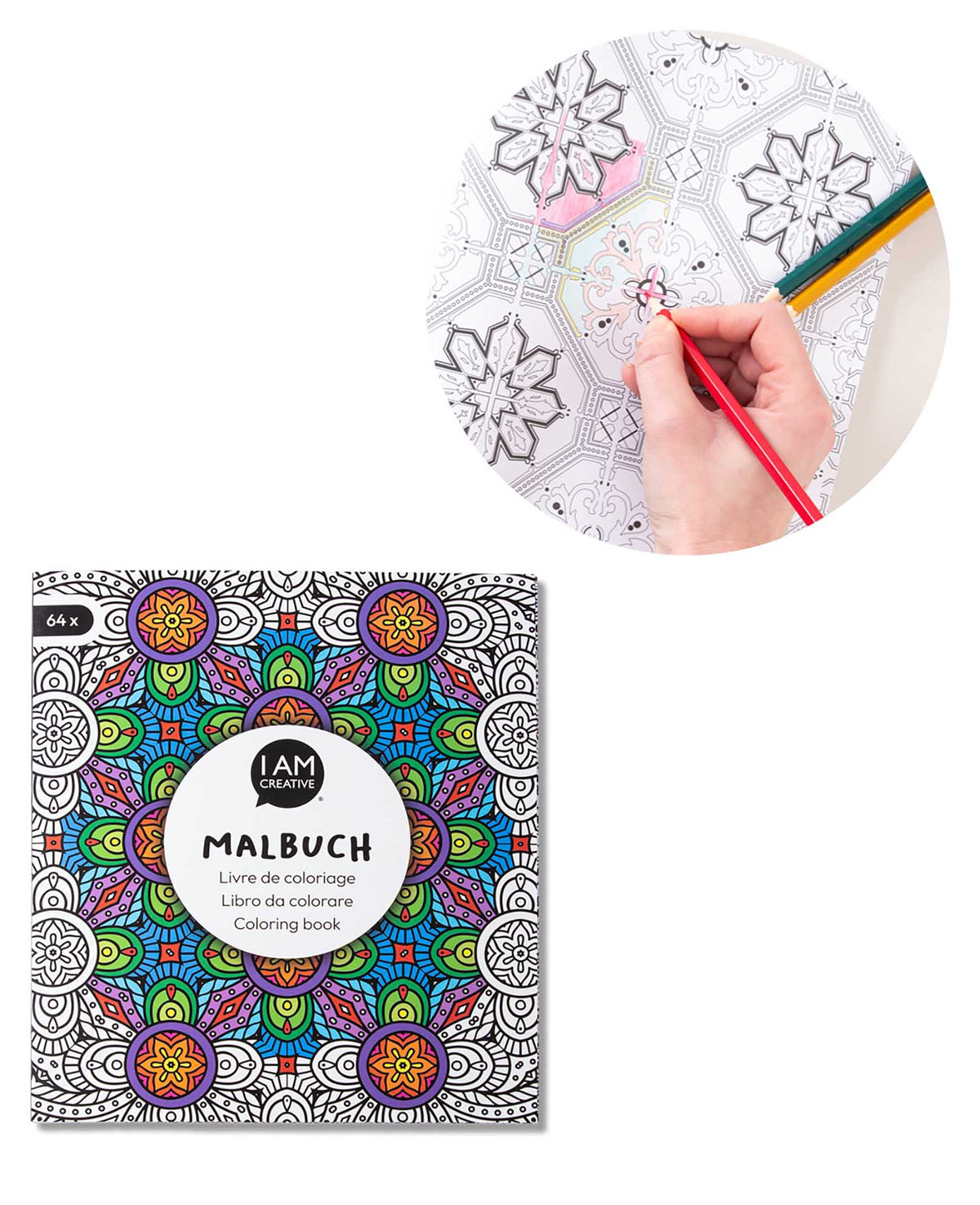 Ausmalbuch Geometrische Meditation aus FSC-Papier, 19.5 × 23 cm, 64 Seiten