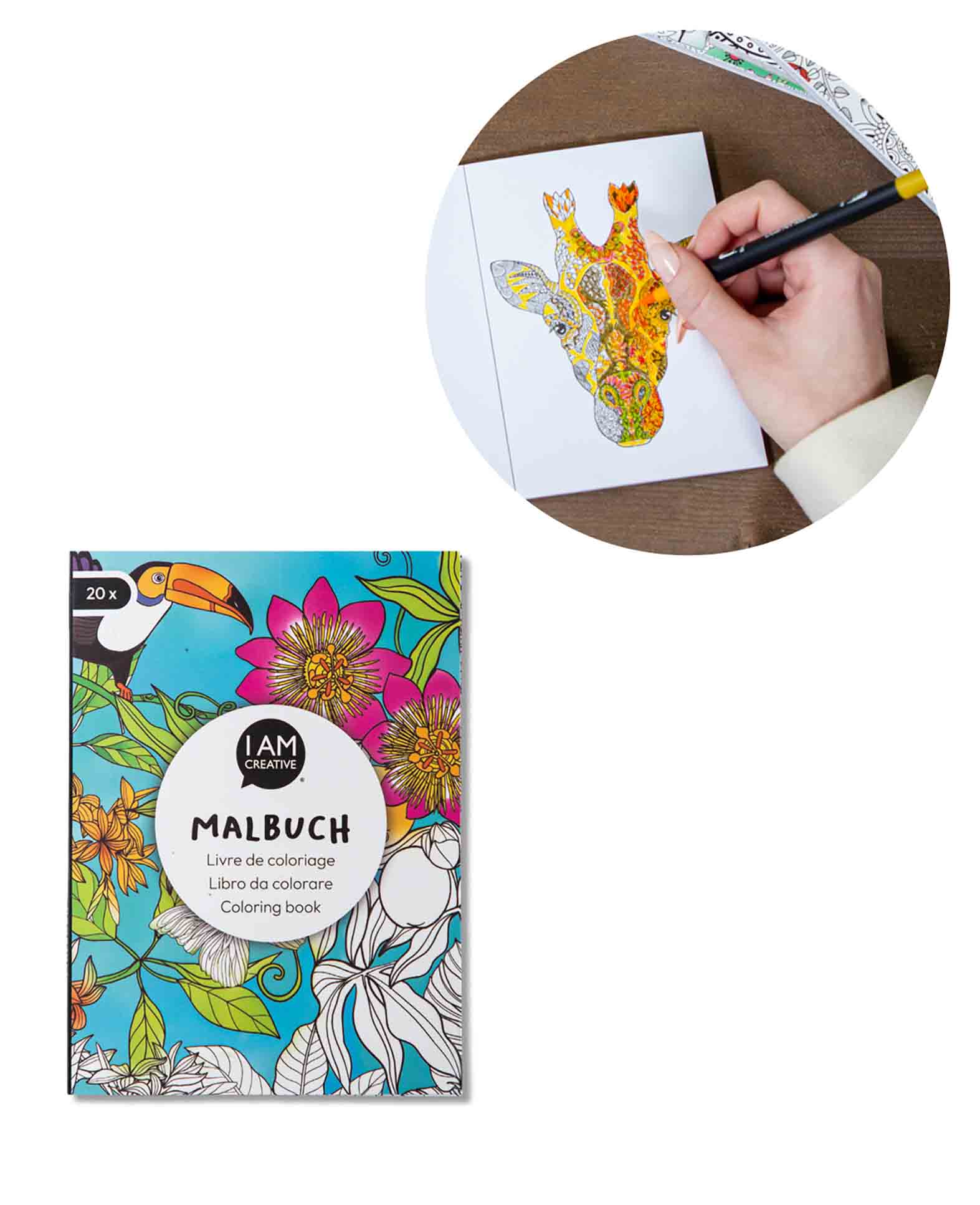 Ausmalbuch Dschungel aus FSC-Papier, 10.5 × 14.5 cm, 20 Seiten