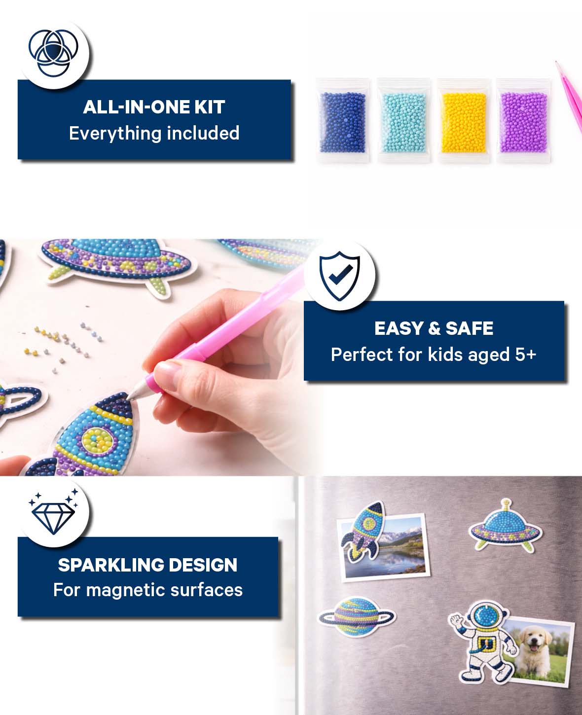Diamond Painting Magnet Set, Space, 4 pcs.