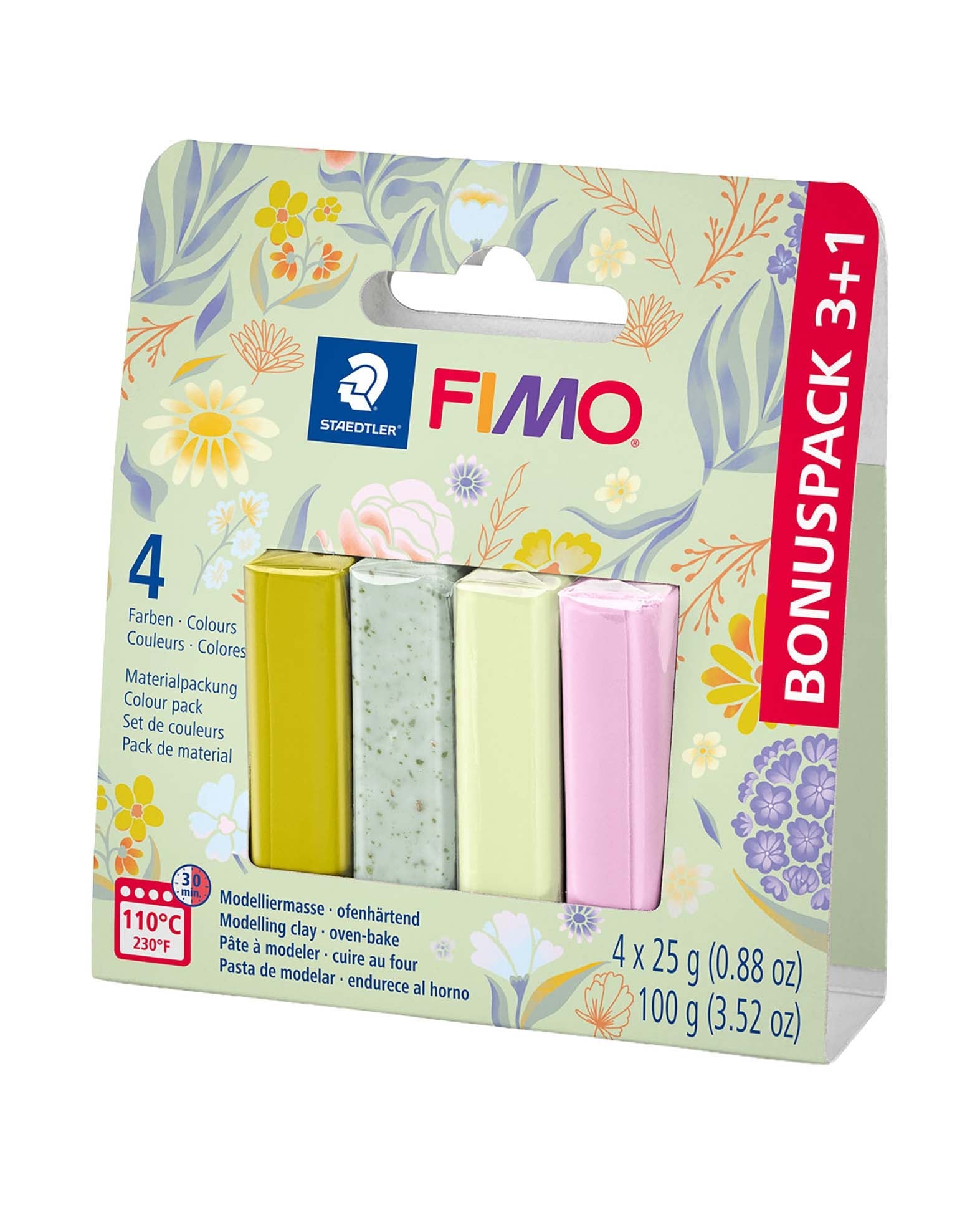 FIMO Soft Farbset Floral, Modelliermasse, 4 x 25 g