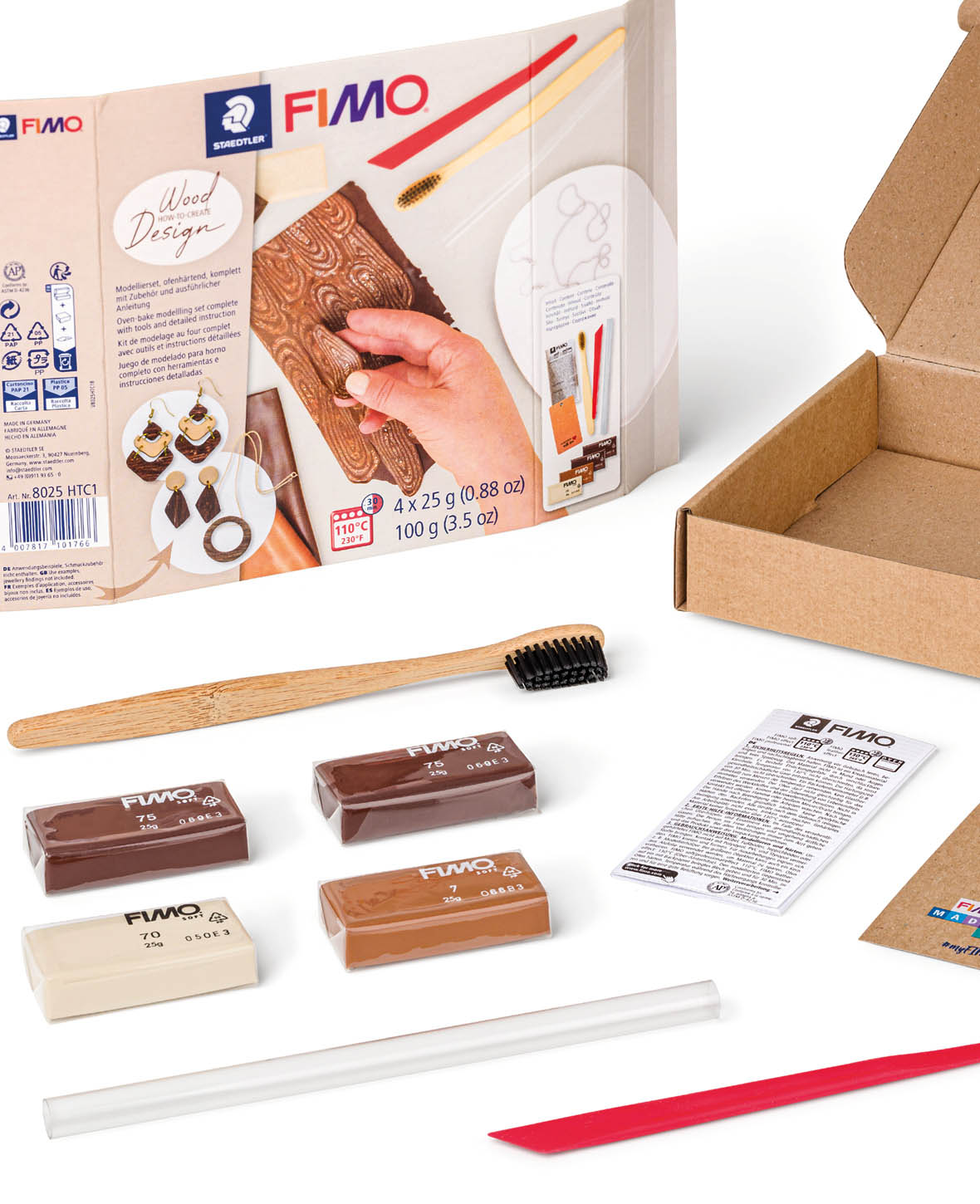 FIMO® soft Set Wood-Effect, Modellierset mit Zubehör und Anleitung, Braun
