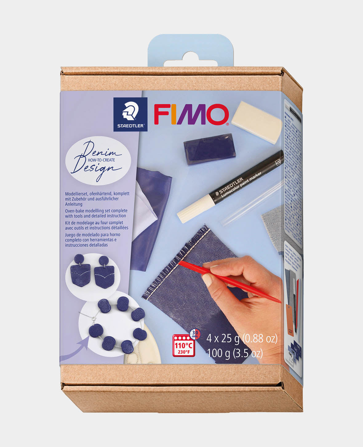 FIMO soft Set Jeans-Effect, Modellierset mit Zubehör und Anleitung, Blau
