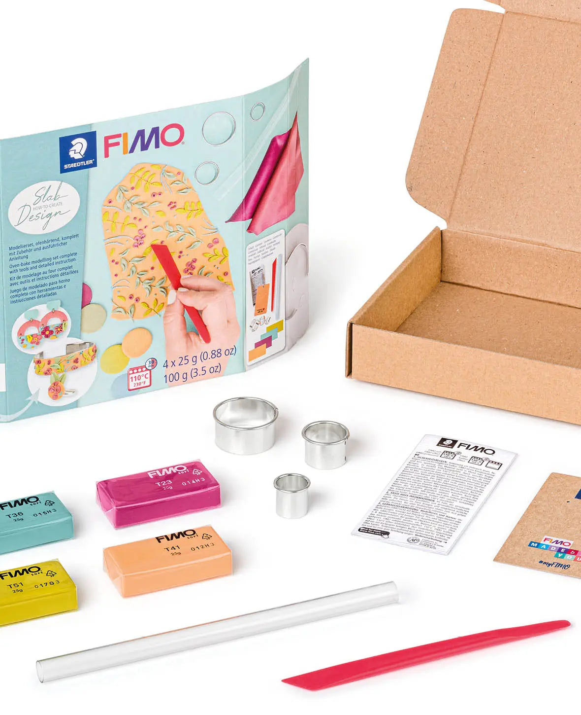 FIMO® soft Set Slab Design, Modellierset mit Zubehör und Anleitung, Bunt