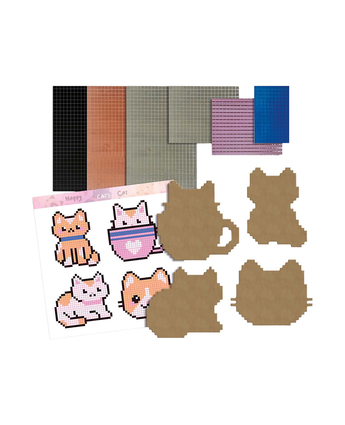 Mirror Pixel Art Cats Bastelset mit Spiegelmosaik, MDF, 4 Motive