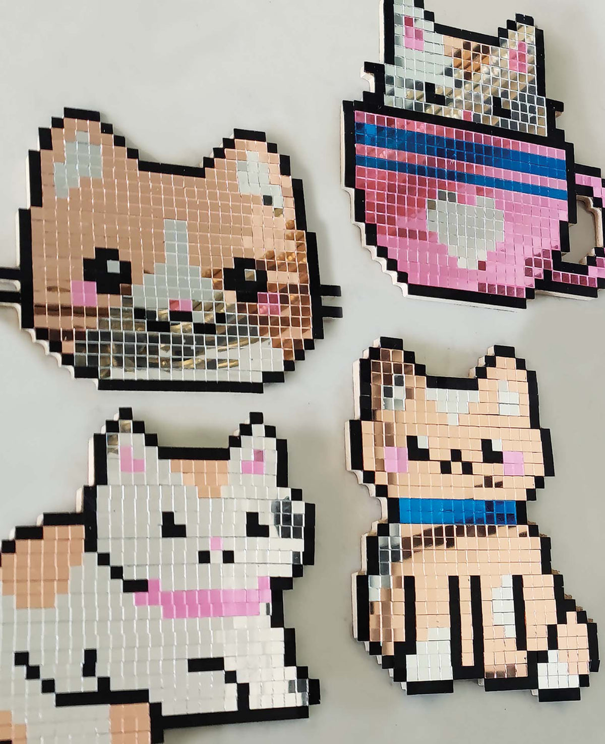 Mirror Pixel Art Cats Bastelset mit Spiegelmosaik, MDF, 4 Motive