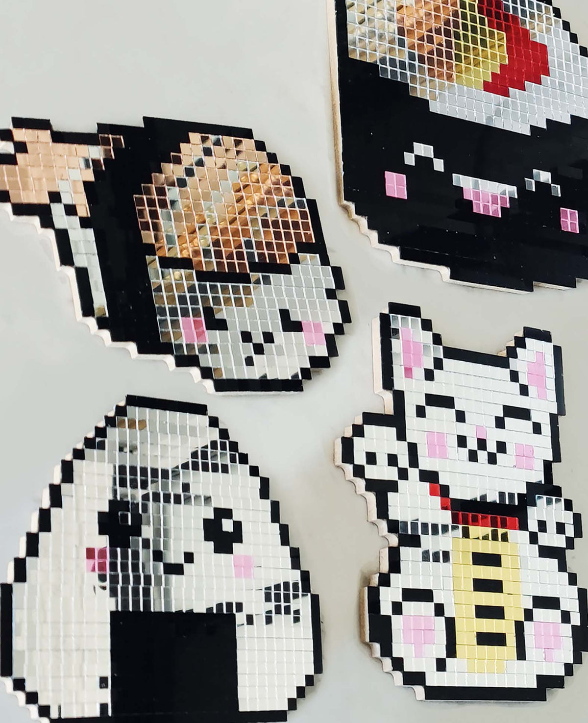 Mirror Pixel Art Japan Bastelset mit Spiegelmosaik, MDF, 4 Motive