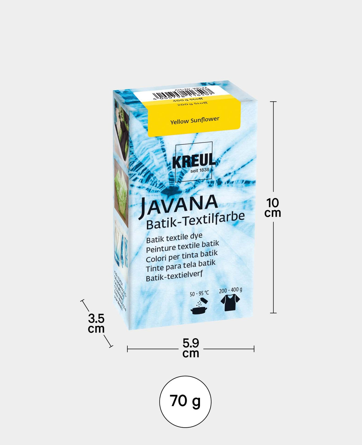 KREUL Batik-Textilfarbe Yellow Sunflower, Farbpulver inklusive Färbesalz zum Färben und Batiken von Textilien, 70 g, Gelb