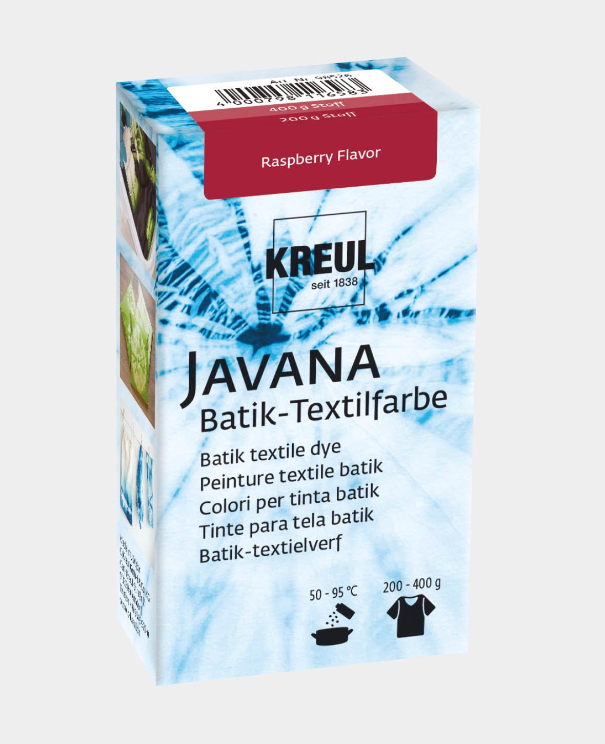 KREUL Batik-Textilfarbe Raspberry Flavor, Farbpulver inklusive Färbesalz zum Färben und Batiken von Textilien, 70 g, Dunkelrot