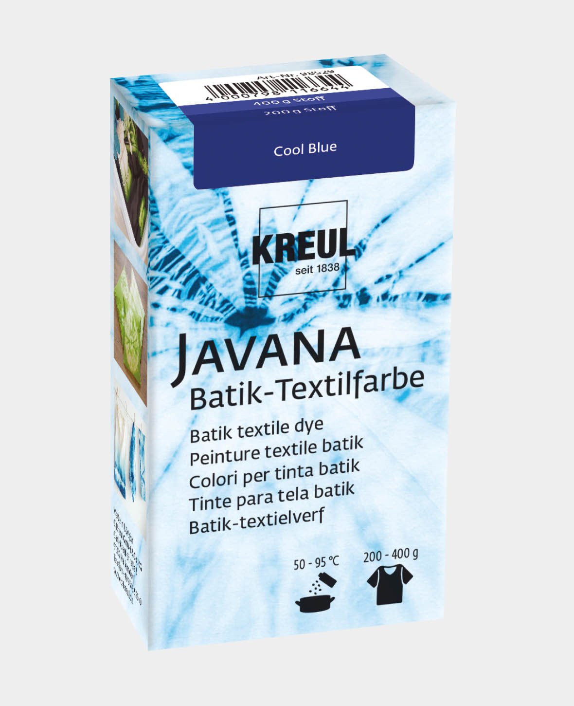 KREUL Batik-Textilfarbe Cool Blue, Farbpulver inklusive Färbesalz zum Färben und Batiken von Textilien, 70 g, Blau