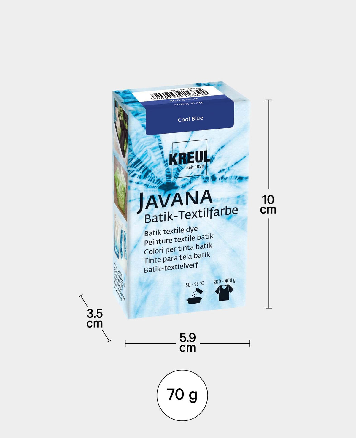 KREUL Batik-Textilfarbe Cool Blue, Farbpulver inklusive Färbesalz zum Färben und Batiken von Textilien, 70 g, Blau