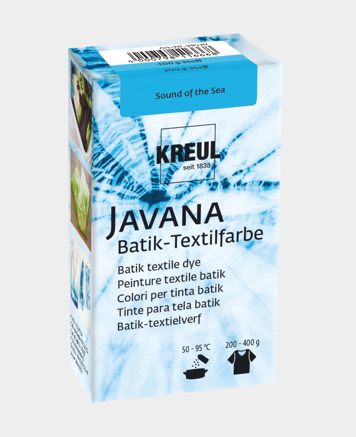 KREUL Batik-Textilfarbe Sound of the Sea, Farbpulver inklusive Färbesalz zum Färben und Batiken von Textilien, 70 g, Hellblau