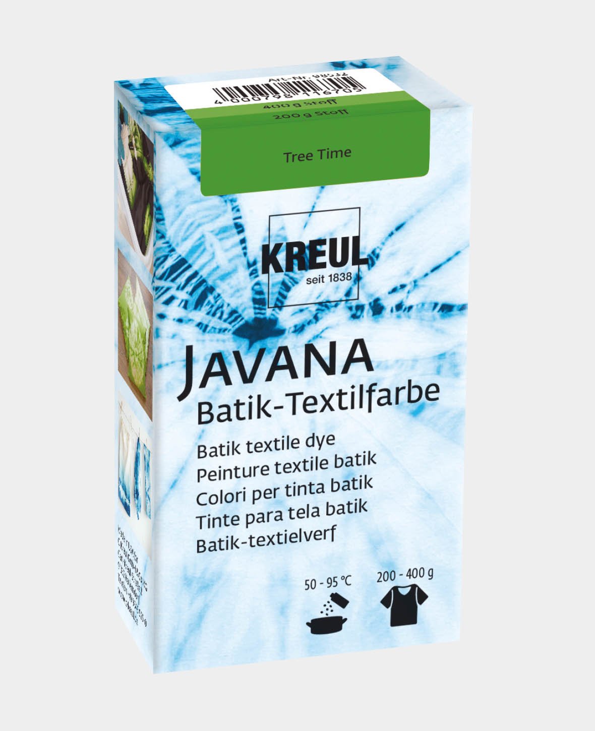 KREUL Batik-Textilfarbe Tree Time, Farbpulver inklusive Färbesalz zum Färben und Batiken von Textilien, 70 g, Grün