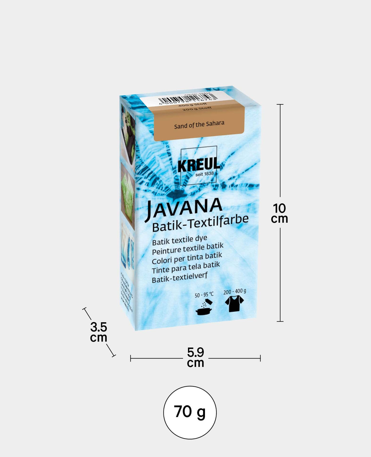 KREUL Batik-Textilfarbe Sand of the Sahara, Farbpulver inklusive Färbesalz zum Färben und Batiken von Textilien, 70 g, Beige