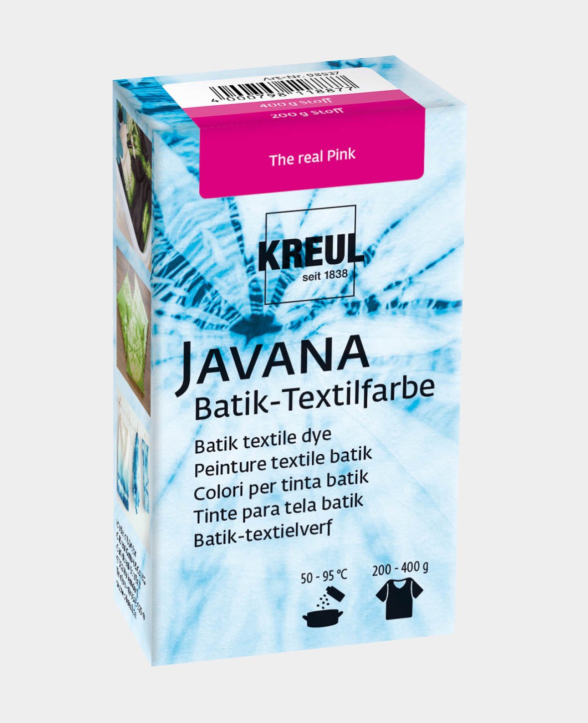 KREUL Batik-Textilfarbe The real Pink, Farbpulver inklusive Färbesalz zum Färben und Batiken von Textilien, 70 g, Pink