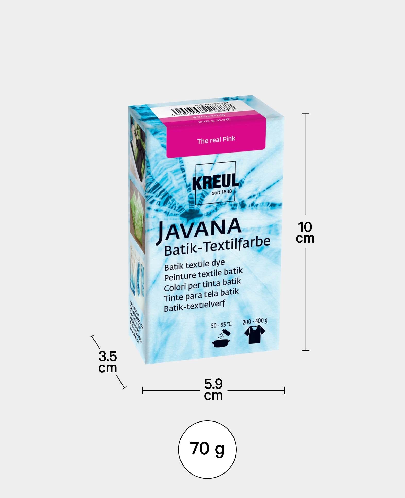 KREUL Batik-Textilfarbe The real Pink, Farbpulver inklusive Färbesalz zum Färben und Batiken von Textilien, 70 g, Pink