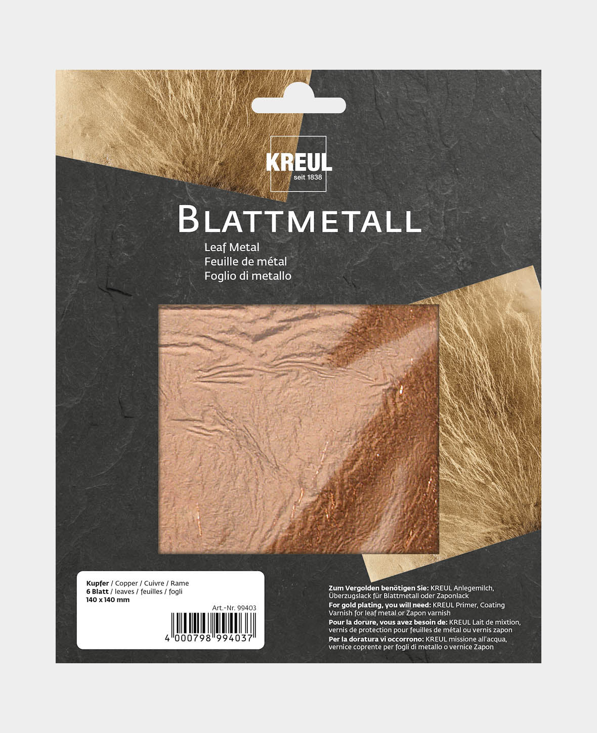 KREUL Blattmetalle Kupferfarben 140 x 140 mm 6 Blatt