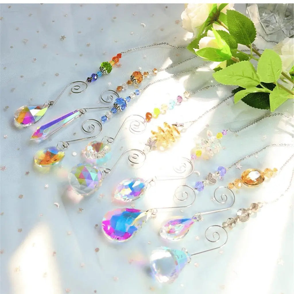 (Lot de 9) Décoration fenêtre en cristal, carillon éolien arc-en-ciel, attrape-soleil, pendentif