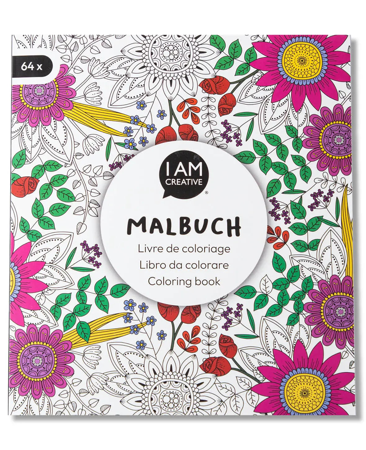 Ausmalbuch Blüten aus FSC-Papier, 19.5 × 23 cm, 64 Seiten