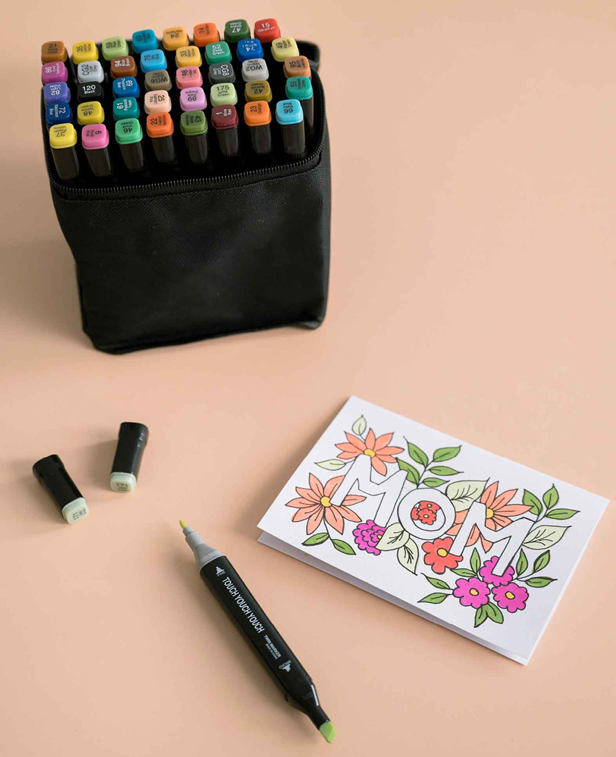 Waterproof Acrylic Felt Tip Pens Double-Tip Markers + Carry Bag, 40 pcs.