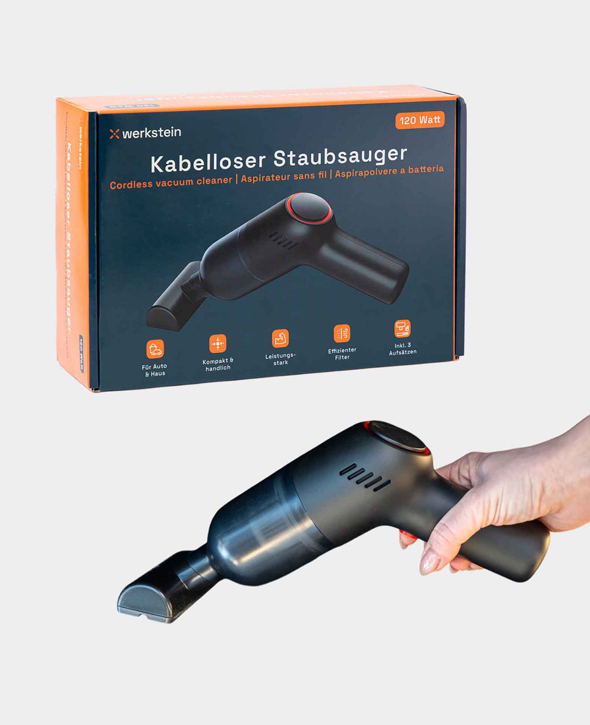 (120 Watt) Kabelloser Akku Hand Staubsauger mit Reinigungsaufsätzen fü