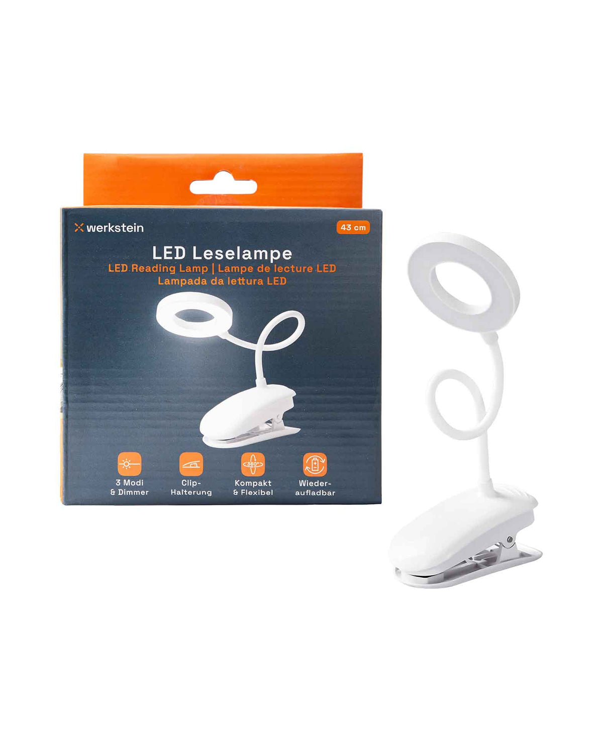 LED Leselampe mit biegbarem Schwanenhals und Clip Halterung, Weiss