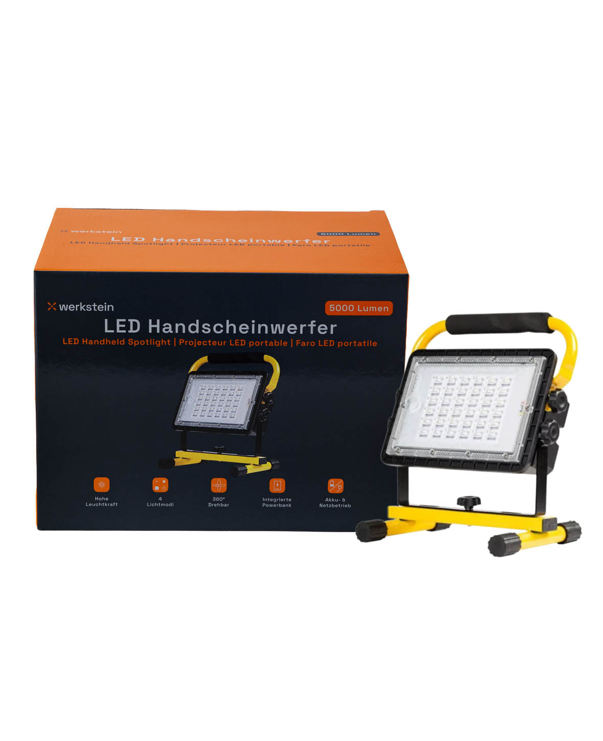 (5000Lumen) LED Handscheinwerfer Arbeitsleuchte Flutlicht + USB Powerb