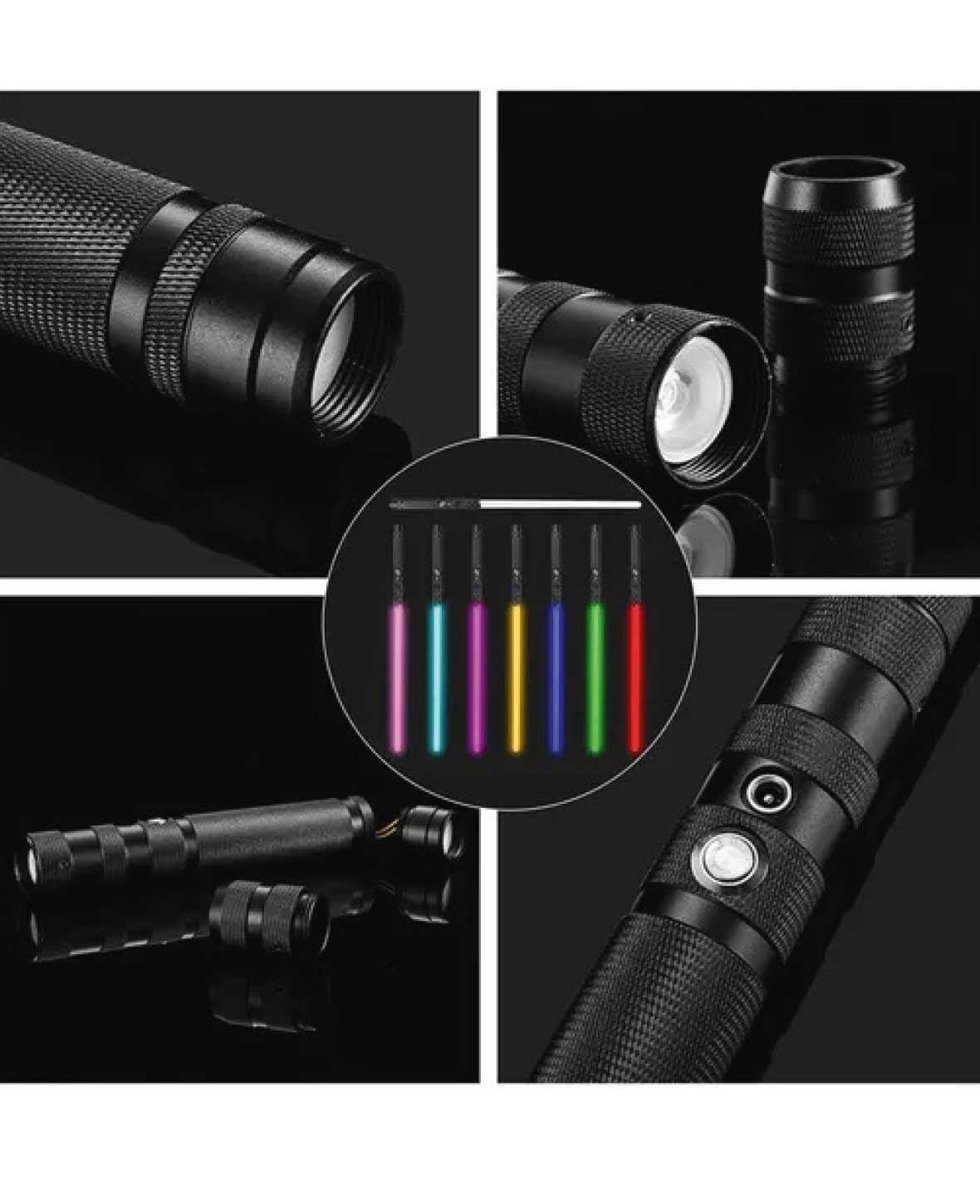 Épée Laser Jouet Sabre Laser LED avec Couleurs / Sons - Noir