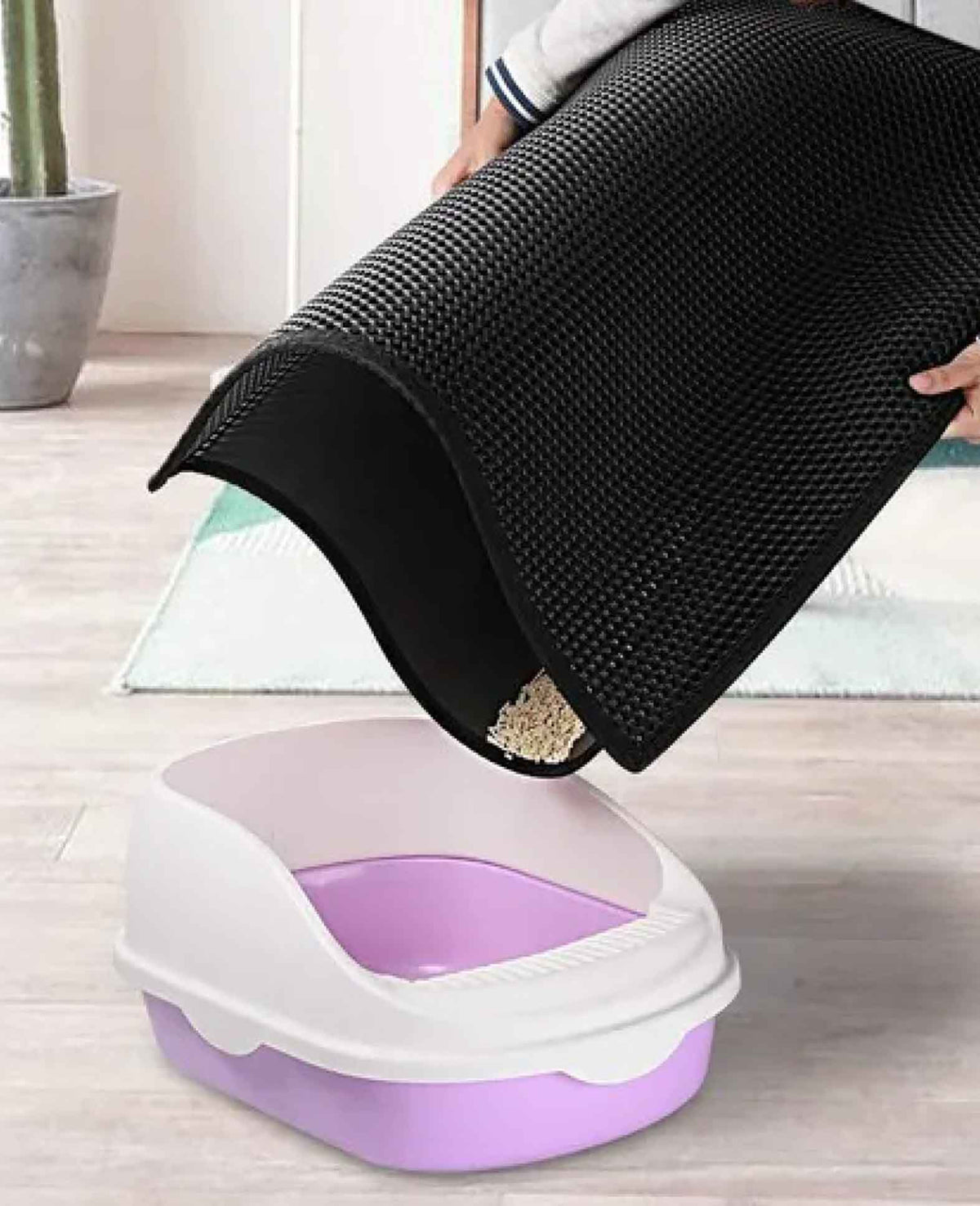 Katzen Toiletten Hygienematte Waben Unterlage - Schwarz, 55x70cm