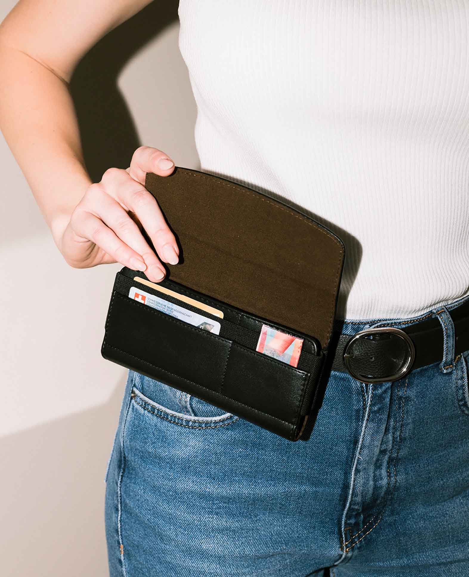 (18x9x2cm) Universal XXXL Leder Tasche mit Gürtelclip - Schwarz