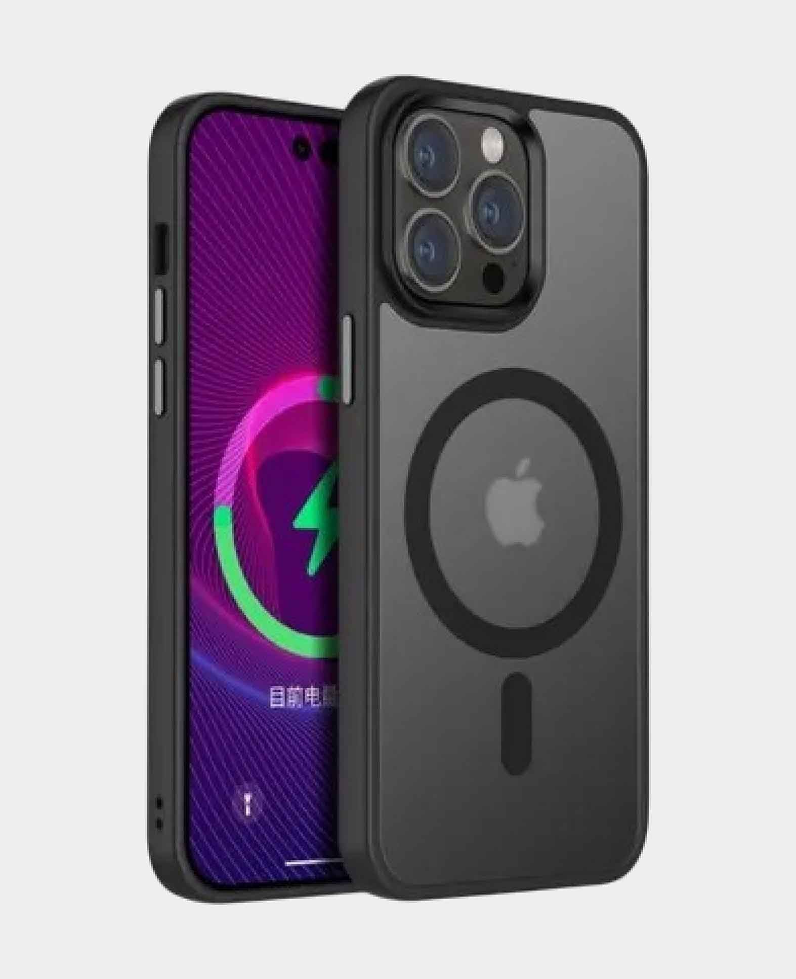 Coque hybride iPhone 14 Pro MagSafe avec pare-chocs en TPU - Noir