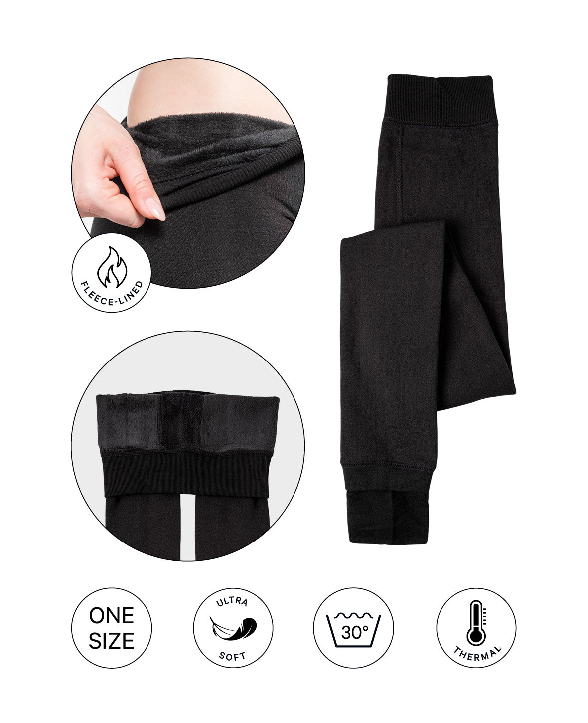 Warm Women's Winter Leggings Plush Lined (One Size) - Black