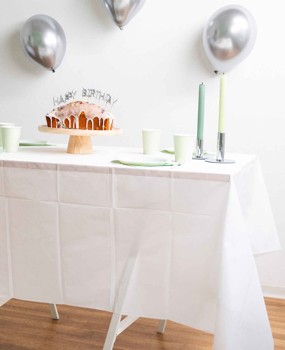 Deko Folien Tischdecke Party Tisch Tuch Uni Design - Weiss, 180x137cm