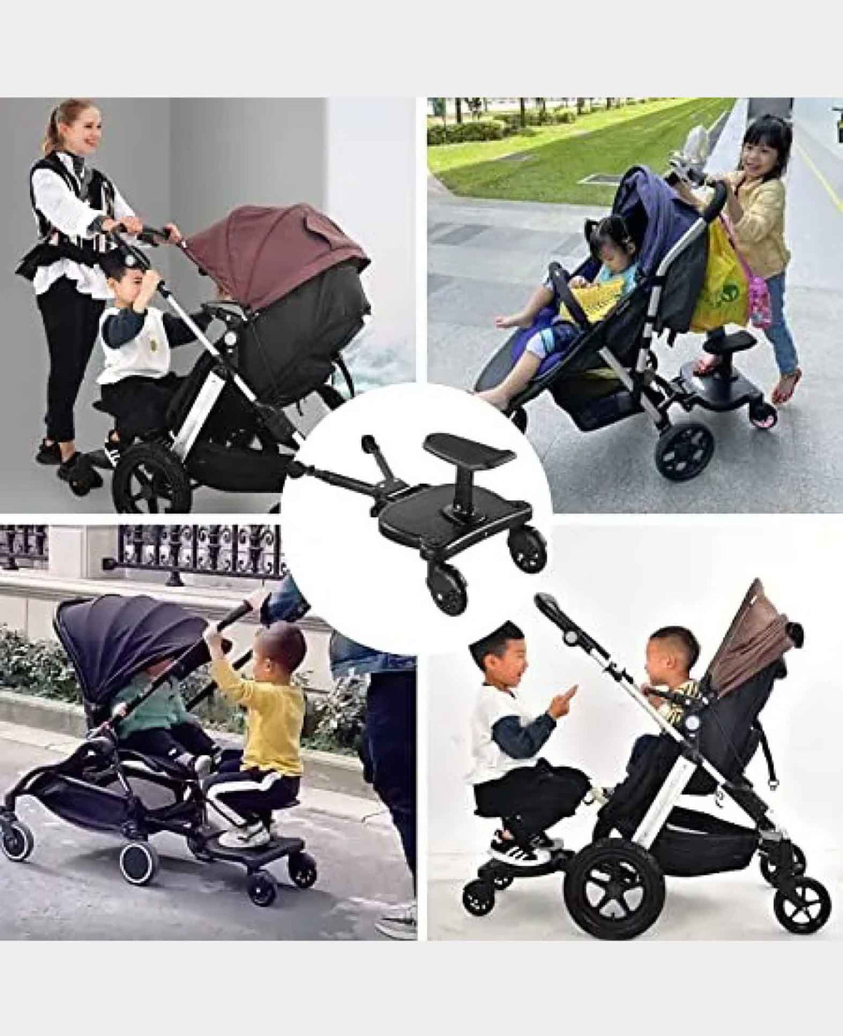 Kinderwagen Rollbrett Buggy Trittbrett mit Sitz - Schwarz
