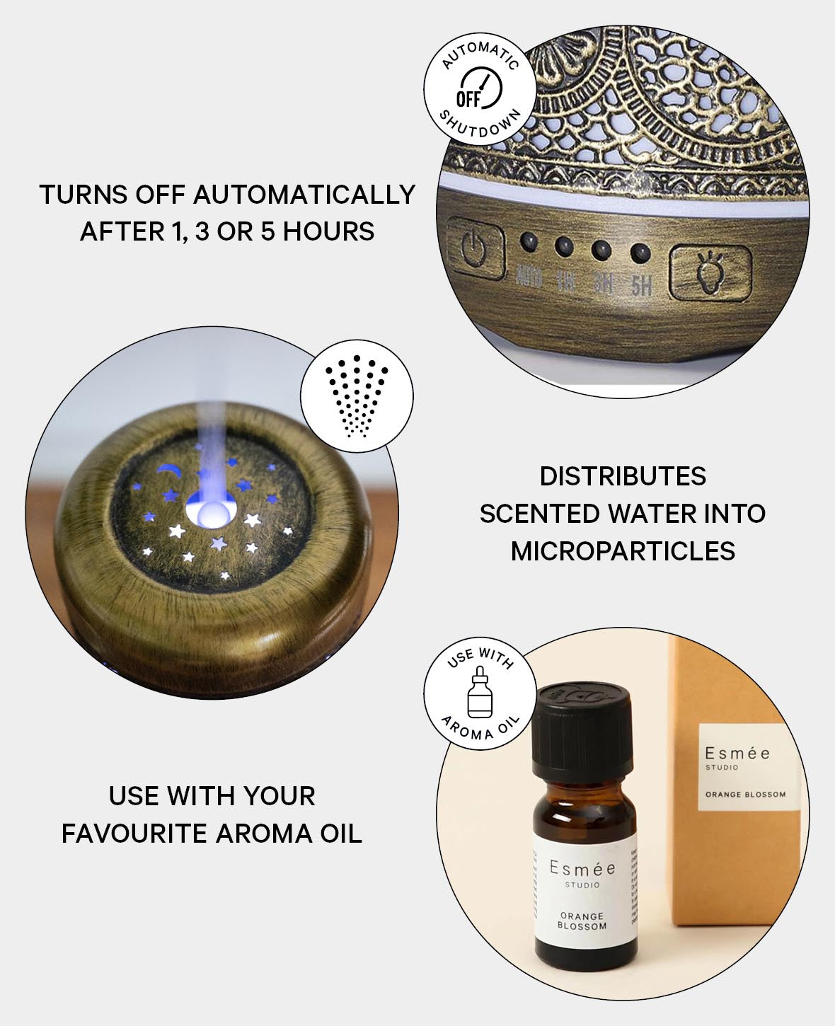 (200ml) Humidificateur d'air oriental avec éclairage LED Diffuseur d'huile aromatique