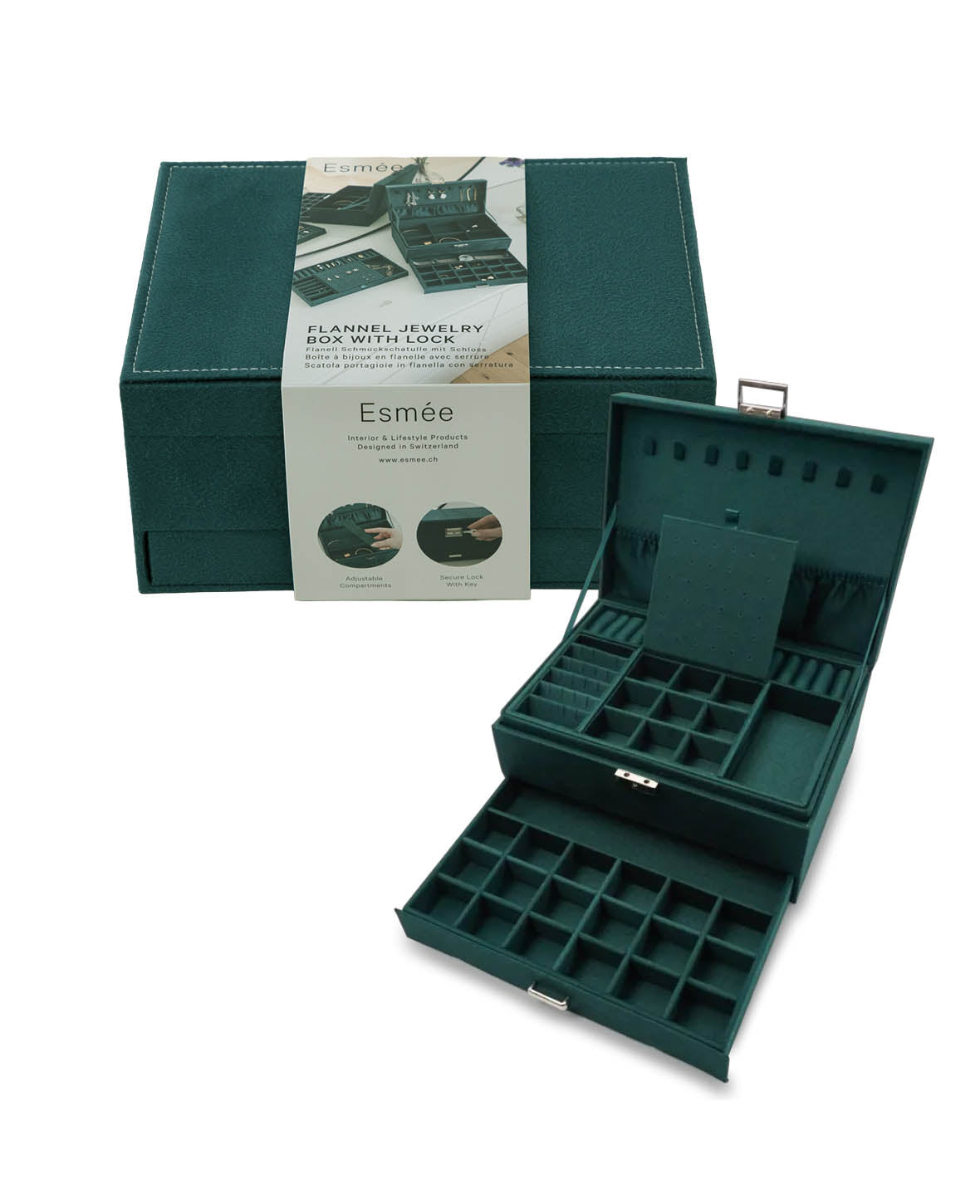 Flannel Jewelry Box with Lock Storage Box Organizer for Ri