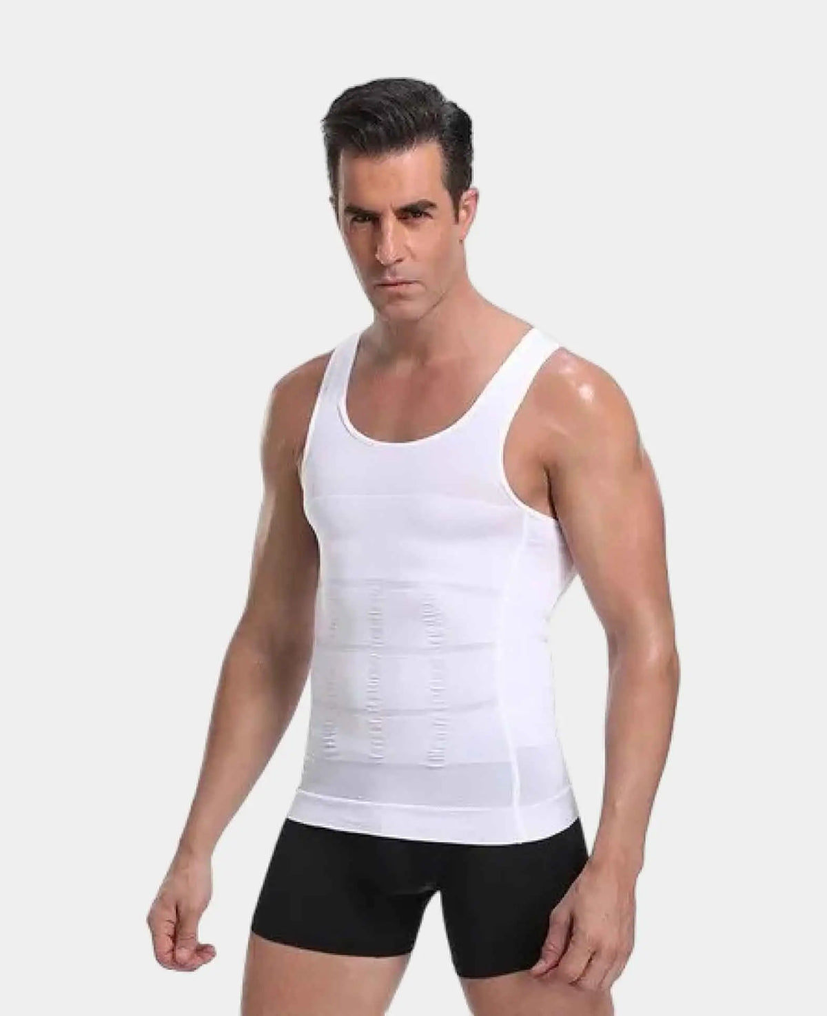 (Size M) Men's Body Shaper Shapewear Tank Top Tummy Control Underwear - White
